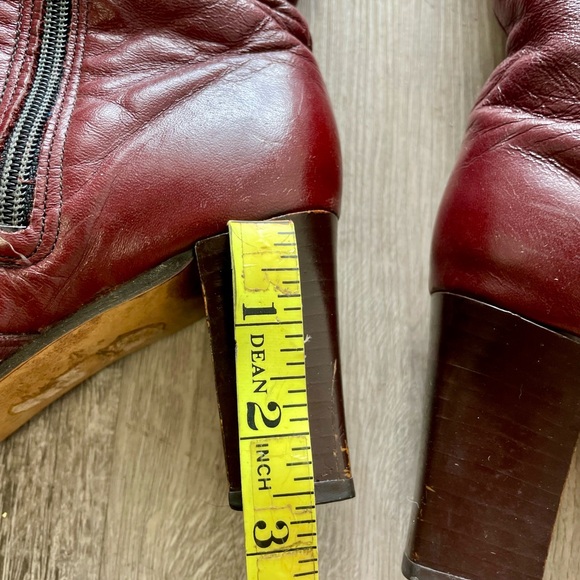 Vintage 1970s Cherry Cola Red Knee High Leather Heeled Boots - Picture 13 of 13